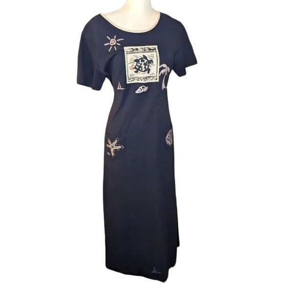 Bentley black vintage cotton dress ocean theme details‎ - Picture 1 of 9
